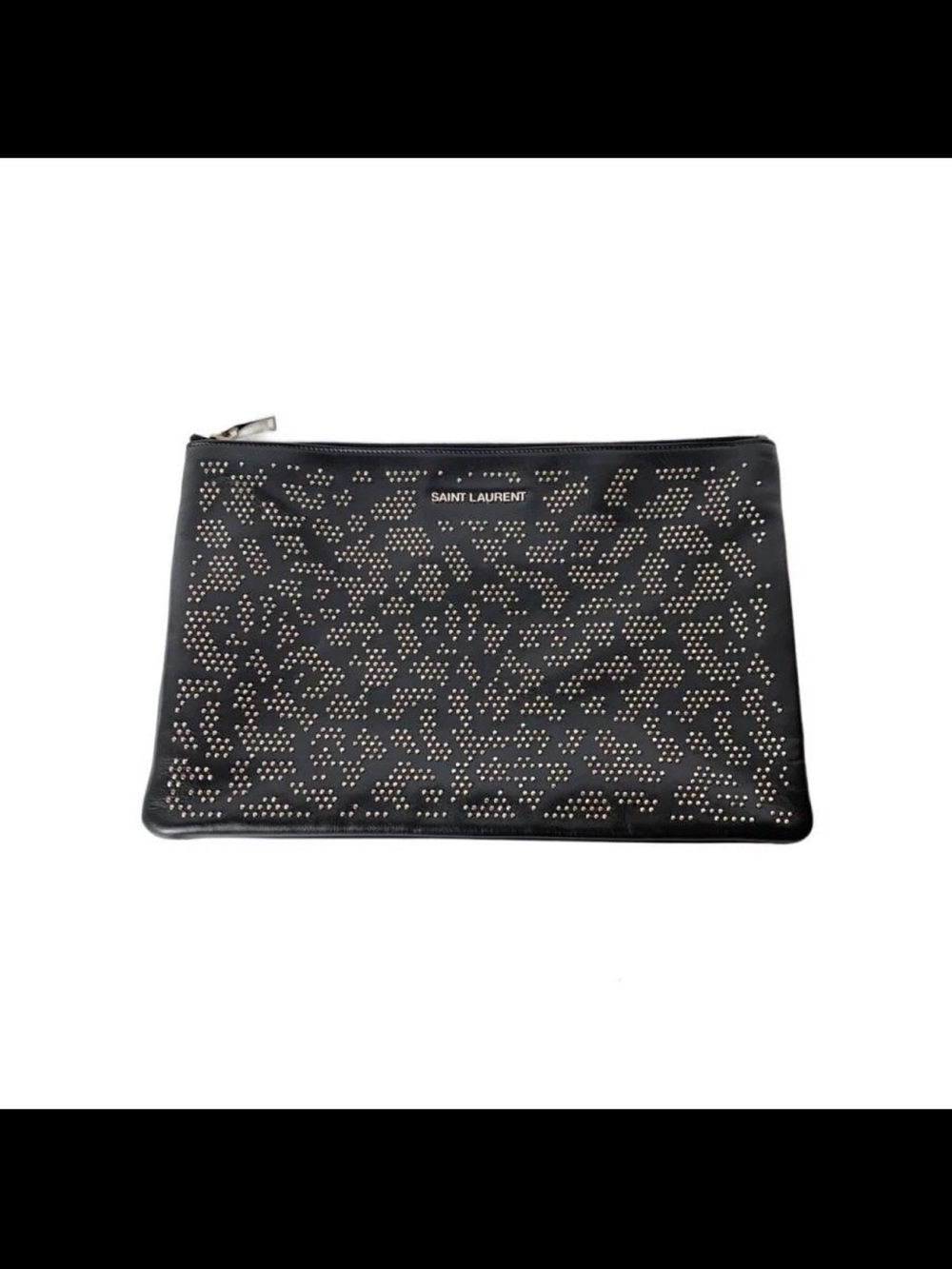 Saint Laurent Black Studded Leather Clutch